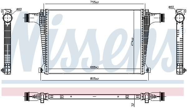 Intercooler NISSENS Audi Q7 VW Touareg 2.0/3.0D Aluminiu/Plastic 688x474x32 mm 01.15-