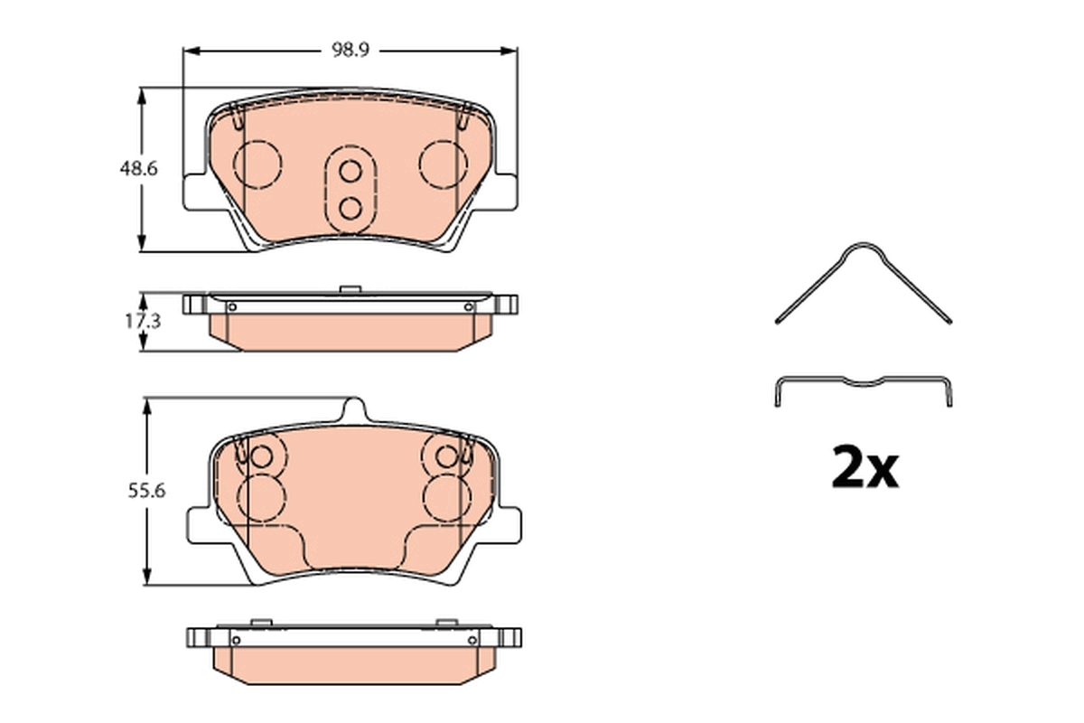 Set placute frana spate disc TRW AUTOMOTIVE Volvo XC40 1.5-2.0H 10.17- inaltime 48.6mm latime 98.9mm grosime 17.3mm