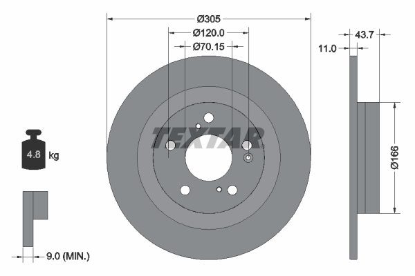 Disc Frana TEXTAR Spate Dreapta/Stanga Honda Civic X 2.0 06.17- Diametru 305mm Grosime 11mm 5 Gauri Fixare