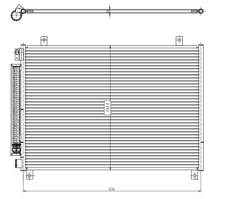 Condensator climatizare NRF cu uscător Suzuki Baleno 1.0/1.2/1.2H 02.16- înălțime 402mm lățime 574mm grosime 12mm diametru admisie 15.5mm evacuare 10.1mm