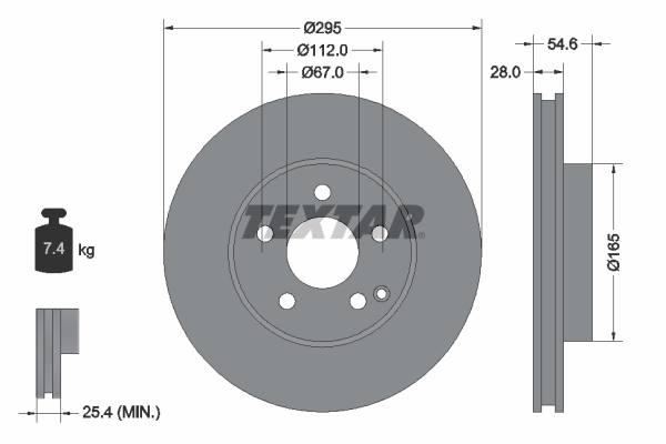 Disc frana TEXTAR Fata Dreapta/Stanga Mercedes E T-MODEL S211 W211 295mm 28mm 5 Gauri Ventilat Intern