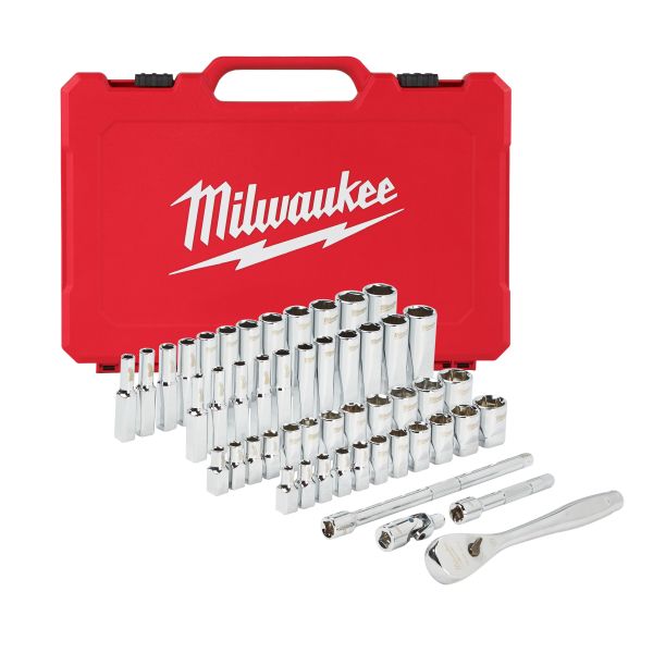 Set scule MILWAUKEE 50 piese, profil hexagonal, mufa lung/scurt, antrenare 1/4 inch, cutie plastic