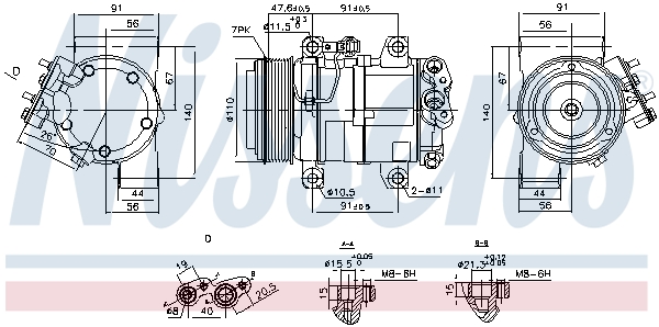 Compresor climatizare NISSENS Infiniti QX56 QX80 Nissan Patrol VI 5.6 DKS-17D 7 caneluri 110mm R134a PAG 100 160ml 12V