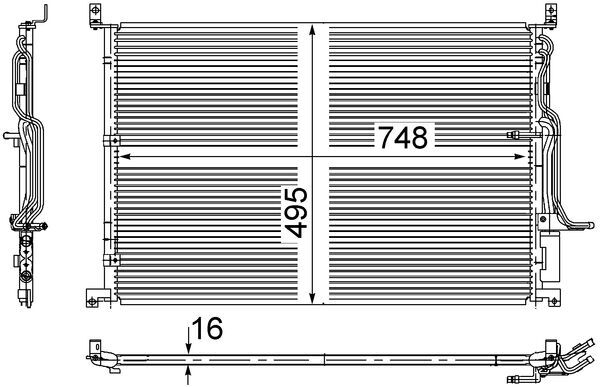 Condensator climatizare MAHLE A/C Audi A8 D3 2.8-6.0 10.02-07.10 Înălțime 495mm Lățime 728mm Grosime 16mm fără uscător