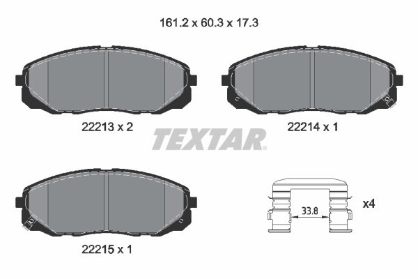 Set placute frana fata KIA SEDONA III 3.3 09.14- 161.2x60.3x17.3 mm TEXTAR SUMITOMO cu accesorii senzori uzura