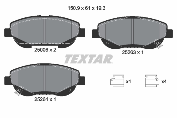 Set placute frana fata TEXTAR Toyota Avensis 2.0D/2.2D 11.08-10.18 inaltime 61mm latime 150.9mm grosime 19.3mm senzor uzura Da