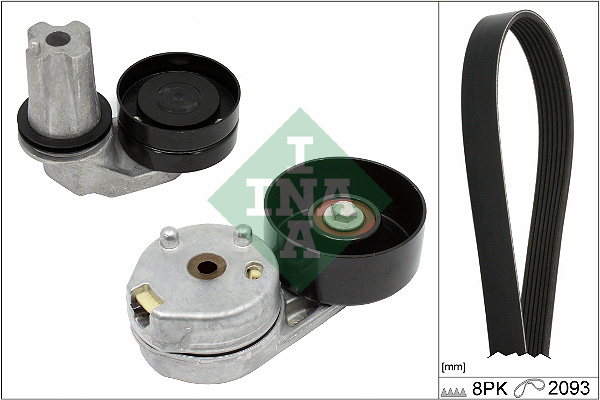 Set curea transmisie cu caneluri INA LAND ROVER DISCOVERY III IV RANGE ROVER SPORT I 2.7D 3.0D 2093mm 8 nervuri