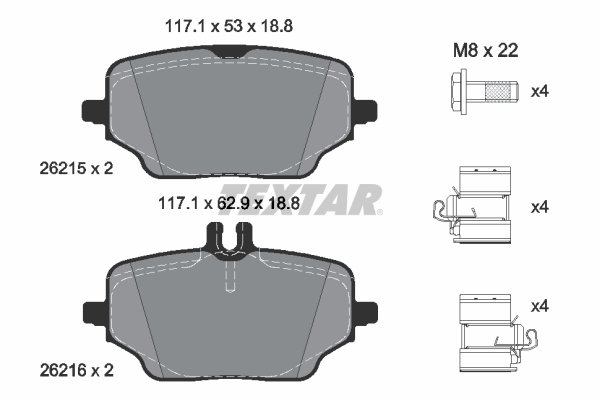 Set Placute Frana Spate TEXTAR Mercedes GLE C167 V167 2.0D 2.9D 10.18- Inaltime 53mm Latime 117.1mm Grosime 18.8mm Cu Accesorii