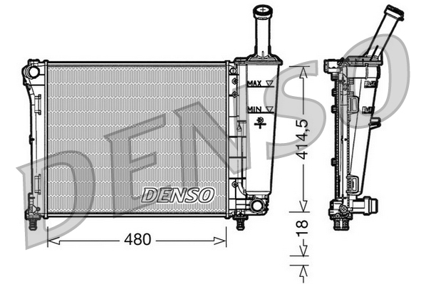 Radiator motor DENSO aluminiu FIAT 500 KA 1.2 480mm înălțime 414mm lățime 18mm grosime cimentată plastic