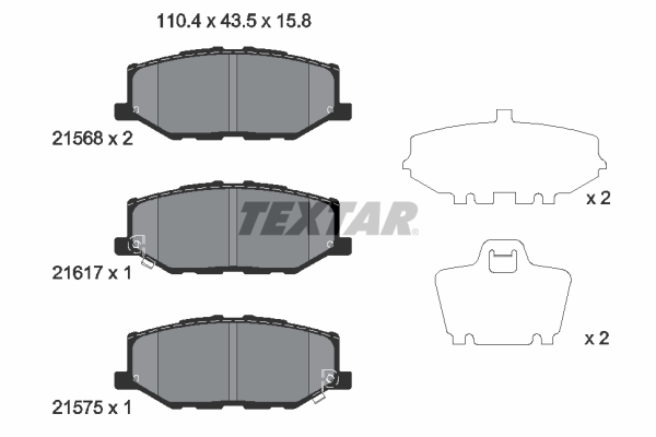 Set placute frana Fata Suzuki Jimny 1.5 07.18- Textar 43.5mm Inaltime 110.4mm Latime 16.2mm Grosime SUMITOMO