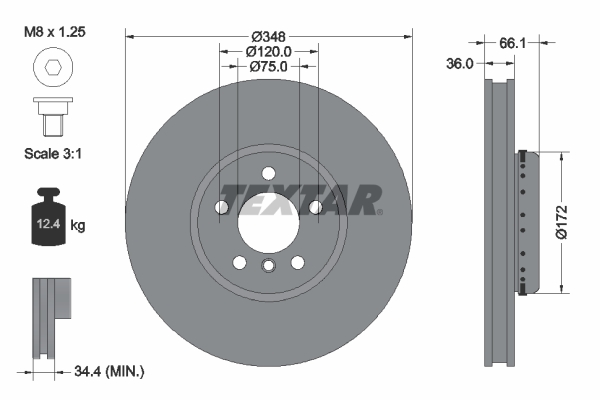 Disc frana TEXTAR doua piese Fata Stanga BMW 5 F10 F11 GRAN TURISMO F07 6 F12 F13 GRAN COUPE F06 7 F01 2.0-4.4 02.08-10.18