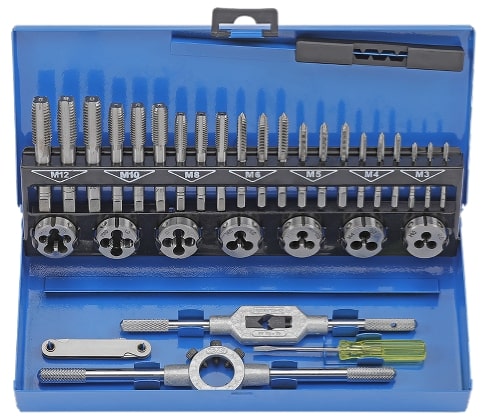 Set Tap & Die manual SONIC 33 buc, dimensiune filet M10x1,5/M12x1,75/M3x0,5/M4x0,7/M5x0,8/M6x1/M8x1,25 mm