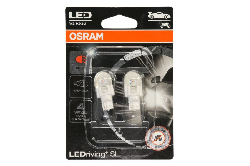 Bec LED OSRAM lumini interioare blister 2buc W16W 12V 1,4W W2,1X9,5D LEDriving SL rosu