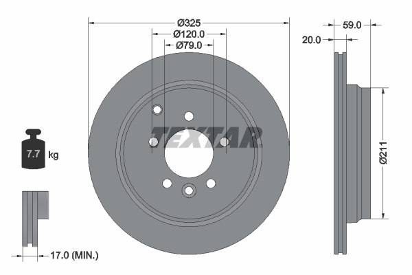 Disc frana TEXTAR Spate Dreapta/Stanga 325mm LAND ROVER DISCOVERY III IV RANGE ROVER SPORT I Ventilat Exterior 07.04-12.18