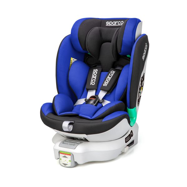 Scaun copil rotativ SPARCO ECE R129 I-SIZE 9-25 kg Negru/Albastru ISOFIX baza suport stabilizator