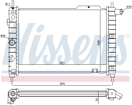 Radiator motor NISSENS OPEL KADETT E 1.6D/1.7D/2.0 Inaltime 521mm Latime 368mm Grosime 32mm Aluminiu Plastic