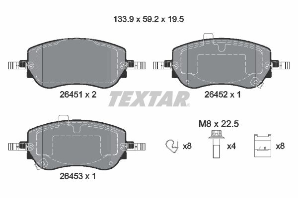 Set Placute Frana TEXTAR Fata cu Suruburi Etrier FIAT 500 TIPO 59.2mm Inaltime 133.9mm Latime 19.5mm Grosime