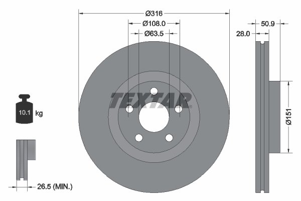 Disc frana TEXTAR Fata Dreapta/Stanga Ford Galaxy III S-Max 1.5-2.5H 01.15-