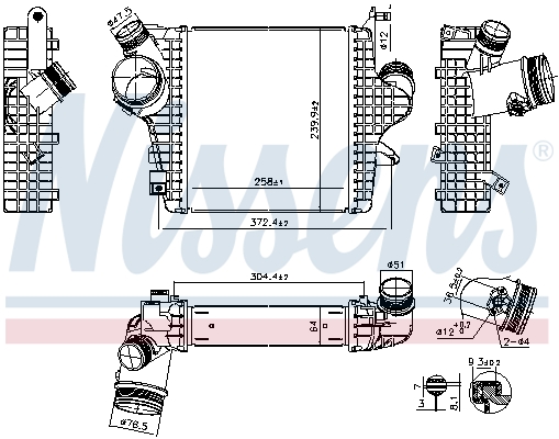 Admisie Racitor Aer NISSENS Intercooler AUDI Q7 Q8 VW TOUAREG 3.0/3.0H 02.18- Aluminiu Plastic 258x240x64mm