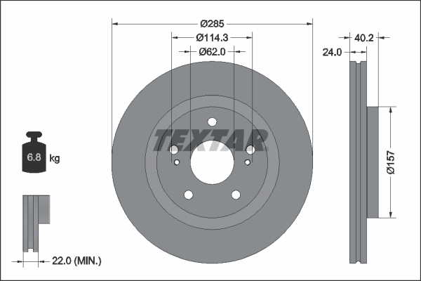 Disc frana TEXTAR Fata Dreapta/Stanga Suzuki Swift V 1.4H 03.20- 285mm 40.2mm 24mm 5 gauri ventilat intern