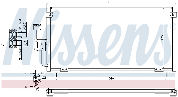 Condensator climatizare NISSENS aer rece Mitsubishi Galant 2.5 V6 aluminiu 688mm lungime 326mm lățime 16mm grosime fără uscător R134a