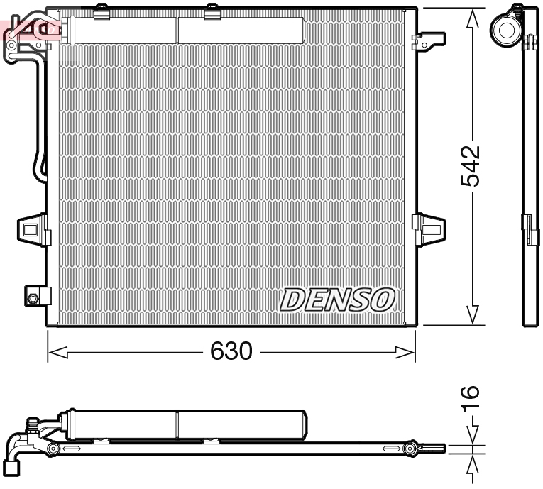 Condensator climatizare DENSO A/C cu uscator MERCEDES GL X164 M W164 R W251 V251 3.0-6.2 02.05-12.14 Inaltime 542mm Latime 630mm Grosime 16mm