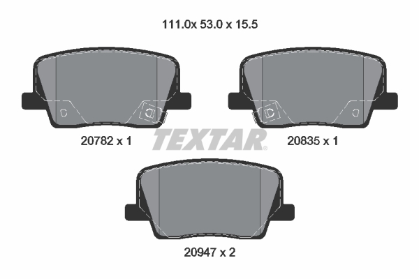 Set Placute Frana Spate TEXTAR SSANGYONG REXTON 2.0/2.2D 07.17- Inaltime 53mm Latime 111mm Grosime 15.5mm Senzor Uzura