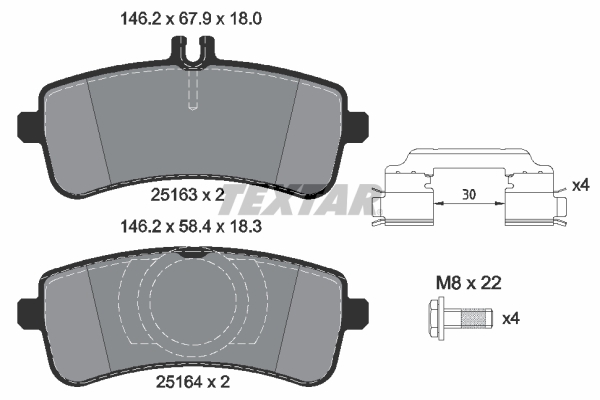 Set placute frana Spate Mercedes AMG GT X290 SL R231 3.0H-6.0 Inaltime 67.9mm Latime 146.2mm Grosime 18.0mm TEXTAR