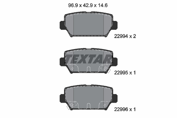 Set Placute Frana Spate TEXTAR Mitsubishi Eclipse 1.5/2.2D 10.17- Inaltime 42.9mm Latime 96.9mm Grosime 14.6mm