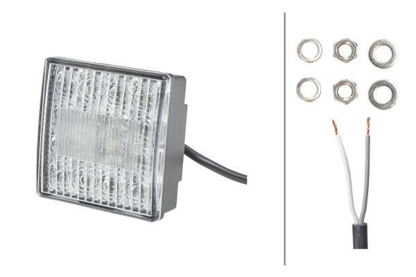 Lampa mers inapoi HELLA LED 24V 2W 80mm latime 260mm lungime cablu IP67 transparent negru montare spate ECE-R23 ECE-R10