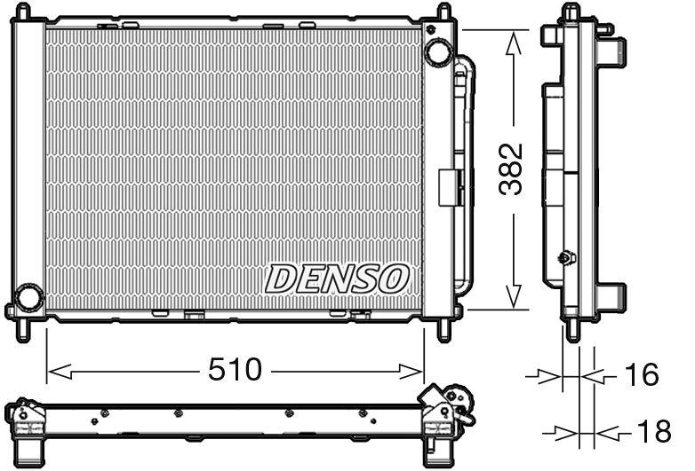 Modul racire DENSO A/C condenser cu uscator RENAULT TWINGO II WIND 1.2/1.5D/1.6 03.07- Inaltime 381mm Latime 510mm Grosime 16mm