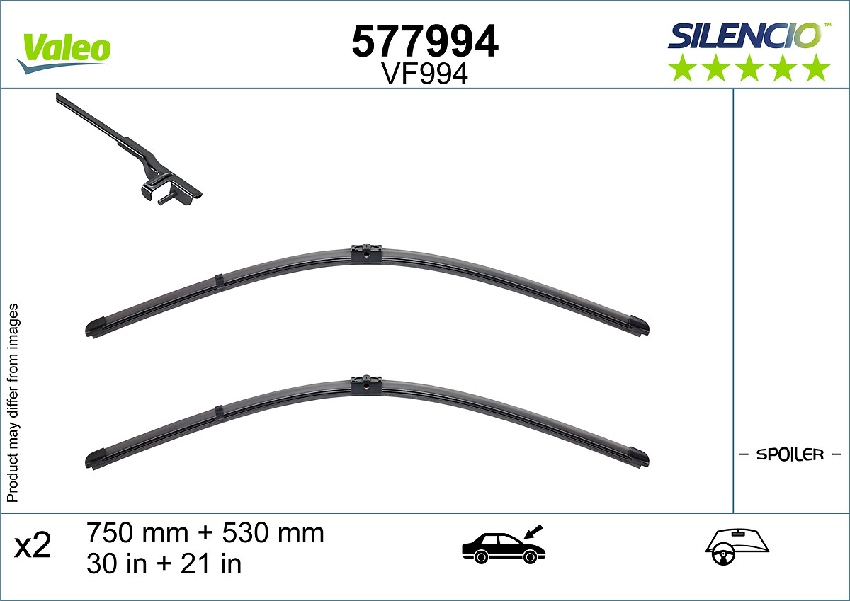 Lamela ștergător VALEO jointless față spoiler 2 buc Silencio 750/530mm BMW I3 (I01) 08.13- ștergătoare geamuri