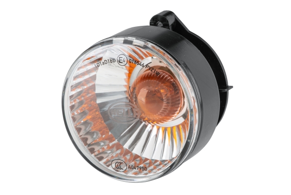 Semnalizator HELLA lampă indicatoare față dreapta/stânga diametru 66mm înălțime 79mm PY21W 24V transparent halogen IP5KX/IPX9K ECE-R6 CCC