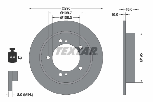 Disc frana TEXTAR Fata Dreapta/Stanga fara pivot fixare rotii Porsche Macan Suzuki Jimny 290mm 46mm 10mm 5 gauri