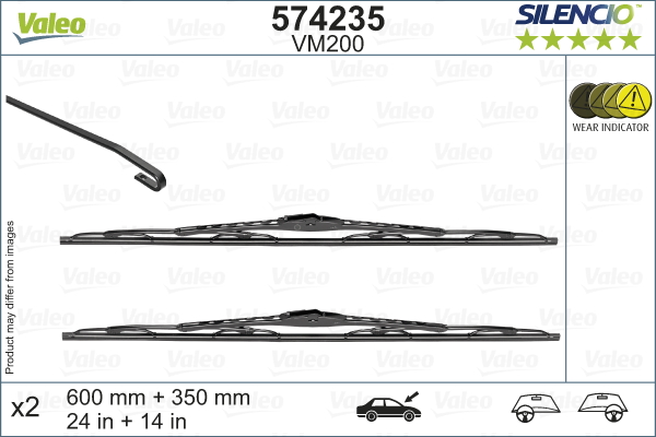 Lamela ștergător VALEO Silencio pivotant față 600mm/350mm OPEL KARL 01.15-03.19 2 bucăți