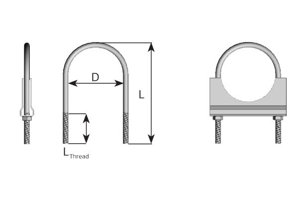 Colier sistem de esapament DINEX Clema otel zincat 105mm Diametru 105mm Latime 30mm Lungime 230mm Dimensiune filet M10