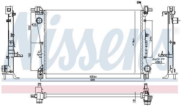 Radiator racire motor NISSENS FIAT TIPO 1.3D/1.4 10.15-10.20 Inaltime 620mm Latime 416mm Grosime 18mm Aluminiu Plastic