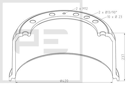 Tambur frana PETERS BPW 420mm 237mm 10 gauri 335mm 290mm 420x180 mm 180 mm 23 mm 38,5 kg