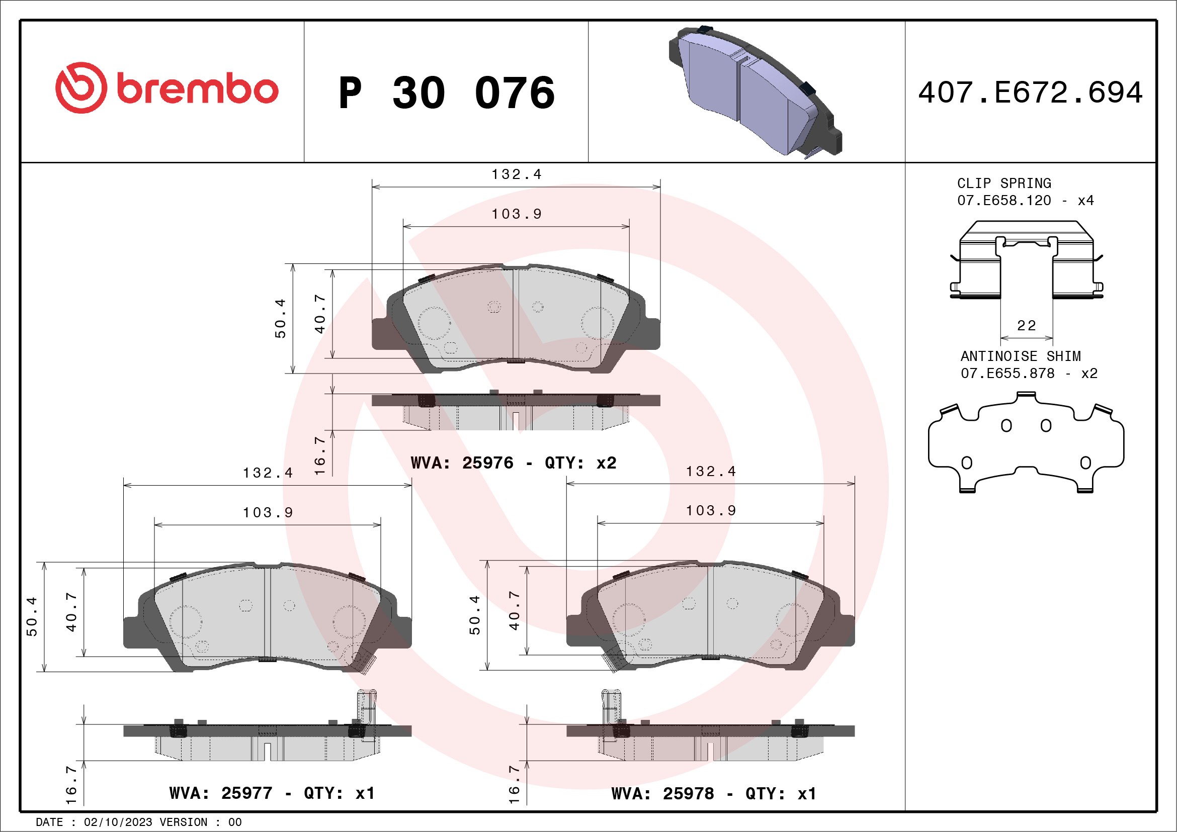 Set placute frana disc fata BREMBO Hyundai I10 II III 1.0/1.0LPG/1.2 08.13- inaltime 50mm latime 133mm grosime 17mm senzori uzura 2 MANDO