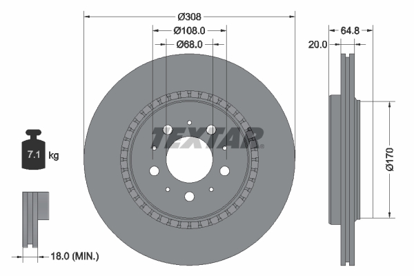 Disc Frana TEXTAR Spate Dreapta/Stanga Fara Pivot Volvo XC90 I 2.4D-4.4 10.02-12.14 Diametru 308mm Grosime 20mm Ventilat Exterior