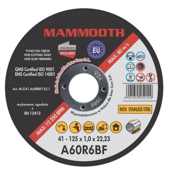 Suport disc abraziv polizor MAMMOOTH A60R6BF 25buc grosime 1mm forma Drept disc 125mm taiere metal otel inoxidabil