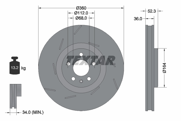 Disc Frana Fata Stanga TEXTAR Porsche Macan 3.0 10.15-09.18 Diametru 360mm Grosime 36mm 5 Gauri Fixare