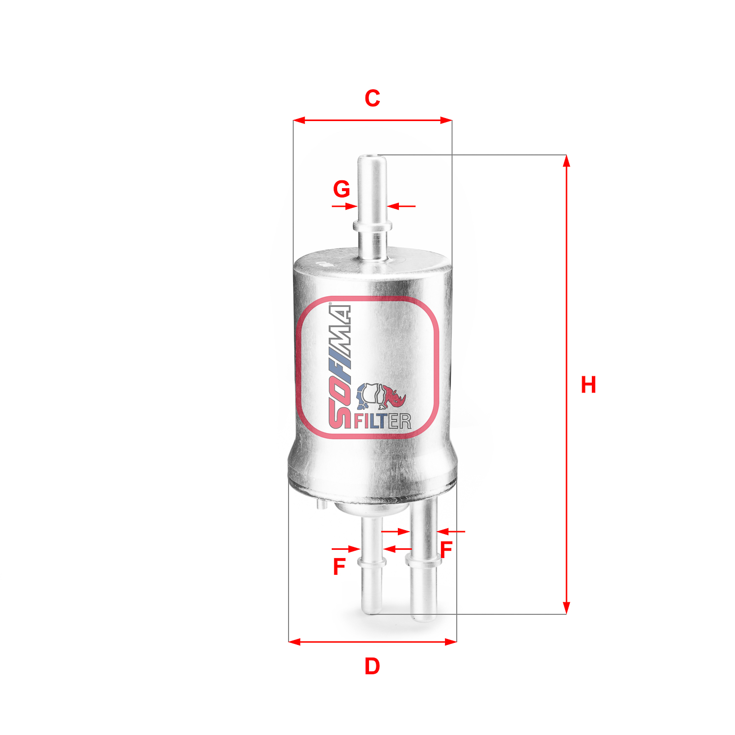 Filtru combustibil SOFIMA VW SHARAN 1.8 11.11- SEAT Ø55mm Ø61mm H165mm 9.9mm 2 tevi cotite 6.6bar