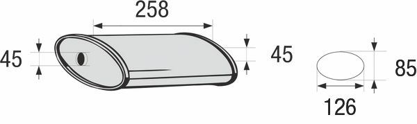 Toba esapament intermediara BOSAL Universal Oval inaltime 85mm latime 126mm lungime 258mm diametru intrare 45mm iesire 45mm