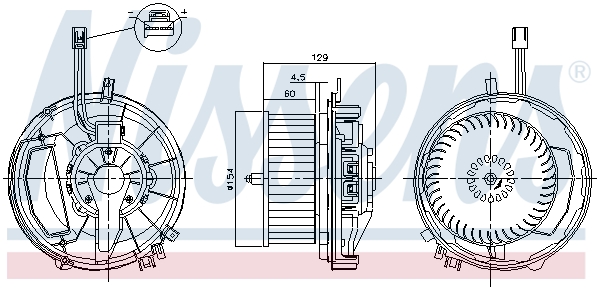 Ventilator habitaclu NISSENS 12V 240W 60mm înălțime 154mm lățime 129mm adâncime Audi A3 Q2 Q3 Seat Ateca Leon Skoda Karoq Kodiaq VW Golf VII