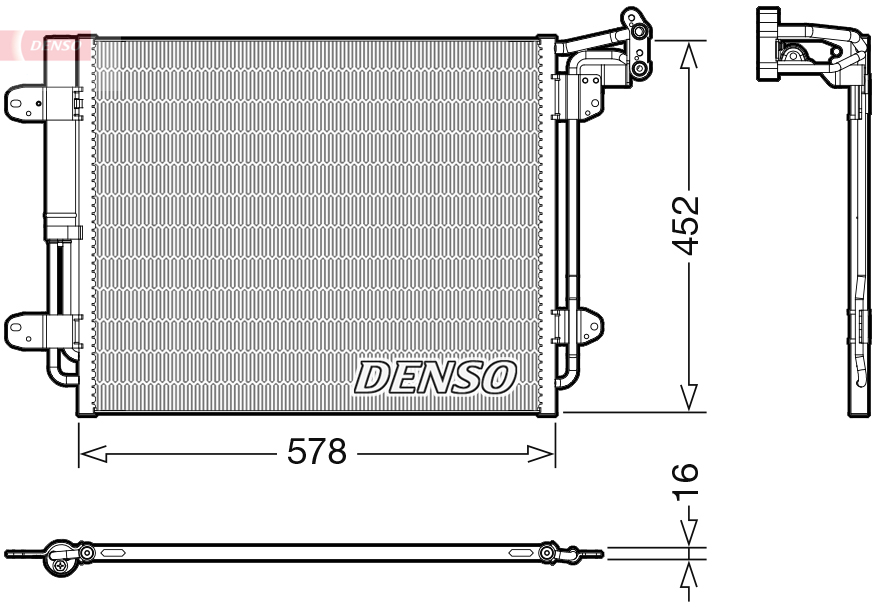 Condensator climatizare DENSO VW TIGUAN 1.4/2.0D 05.10-07.18 cu uscator Inaltime 452mm Latime 578mm Grosime 16mm R134a