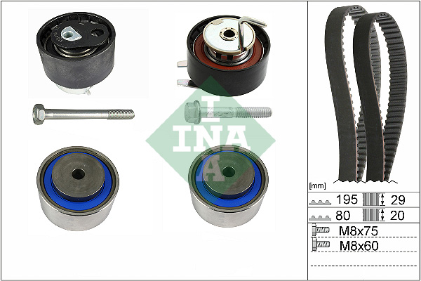 Set Pompa Apa Curea Dintata INA Timing CITROEN BX C5 III C6 JAGUAR XF I SPORTBRAKE XJ LAND ROVER DISCOVERY IV 1.9/3.0D 06.87- Latime 29.0mm 20.0mm 195 Dinti