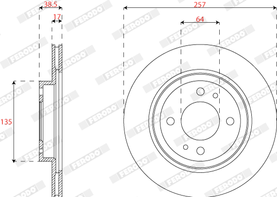 Disc frana FERODO Set 2 buc Fata Dreapta/Stanga Citroen C-Zero Mitsubishi I Peugeot Ion 257mm 4 gauri Ventilate