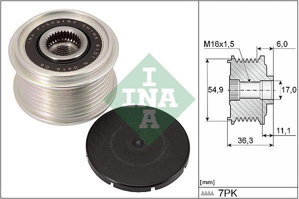 Sistem Roata Libera Generator INA Rulita Alternator Nissan NP300 Navara Renault Alaskan 2.3D 7 Striatii 7 Nervuri 6mm Canelura