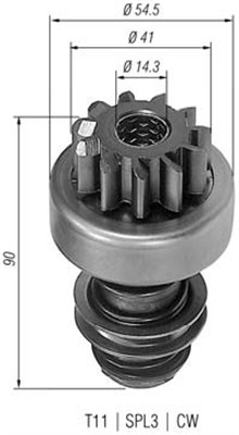 Pinion electromotor MAGNETI MARELLI Roata de pornire 54.5mm 11 dinti 14.3mm 3 orificii 41mm bendix 90mm lungime